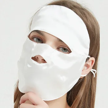 100% Шелковая солнцезащитная маска, регулируемые солнцезащитные повязки для ушей, уход за кожей, шелковая маска для лица для сна