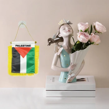 1шт Небольшой Подвесной флаг Палестины Двусторонняя Кисточка С всасывающим диском Украшение автомобиля Подвесной Флаг Мини-вымпел