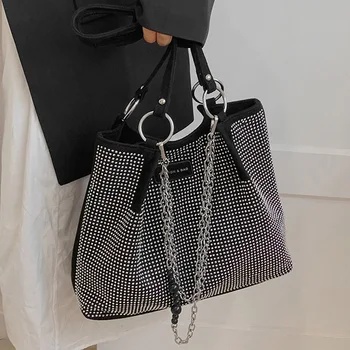 2022, женская модная сумочка с бриллиантами, большая вместительная сумка из искусственной кожи, большие сумки, дизайнерские женские сумки через плечо с цепочкой, сумки для покупок