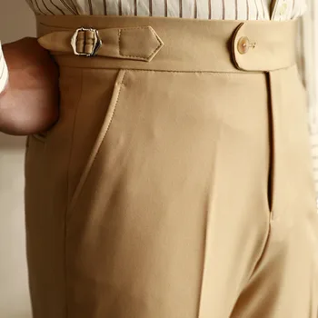 2023 Итальянские мужские официальные брюки Pantalones Hombre Dress, брюки до щиколотки, мужские Британские прямые брюки с высокой талией, мужские Социальные брюки, брюки