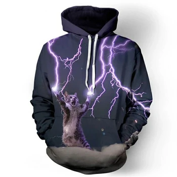 2023 Новая Толстовка с капюшоном 3D Lightning Cat Для женщин/мужчин/детей, Крутые Модные Толстовки для колледжа, Толстовка Thunder, Свободный Пуловер