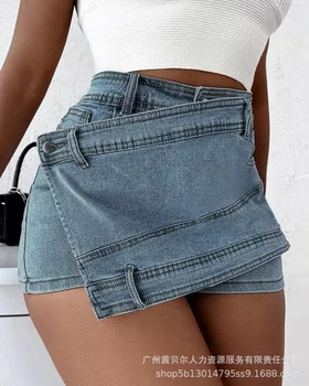 2023a Женская летняя узкая джинсовая юбка с высокой талией, Нерегулярные широкие брюки, шорты, джинсы, женские джинсы