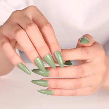 24шт новейших накладных ногтей candy с длинными заостренными кончиками, сексуальный зеленый J1828