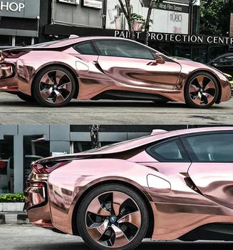 50x300 см Хромированное зеркало из розового золота, виниловая наклейка на автомобиль, клейкая наклейка с пузырьками без выпуска воздуха