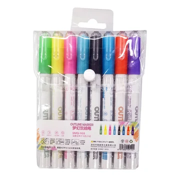 8-цветная Двухлинейная контурная ручка, Двухцветный маркер для написания карточек, рисования