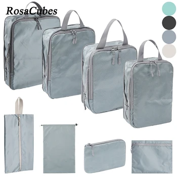 8ШТ Компрессионных упаковочных кубиков для чемоданов Органайзеры для хранения багажа Сжимаемая и расширяемая дорожная упаковочная сумка