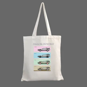 Back To The Future Tribute Delorean Сумка с пиксельным принтом Harajuku Для покупок, холщовая сумка для покупок, женская сумка-тоут на плечо
