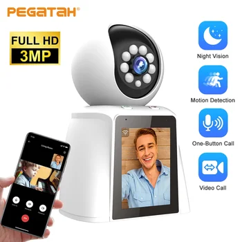 PEGATAH 3-Мегапиксельная Камера Для Видеовызовов Smart Wifi с 2,8-Дюймовым IPS-Экраном, Радионяня Для помещений, Автоматическое Отслеживание Беспроводных PTZ-Камер