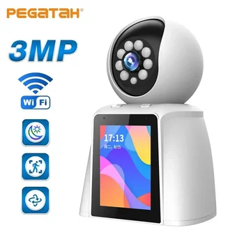 PEGATAH 3MP Wifi Камера Видеовызова Радионяня Автоматическое Отслеживание Домашней Безопасности Двусторонний Голосовой Вызов IP-Камеры с 2,8-дюймовым Экраном