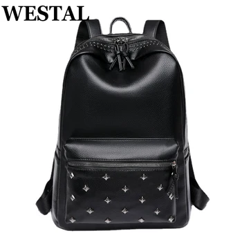 WESTAL Женский рюкзак для путешествий из искусственной кожи, повседневная Модная женская сумка с заклепками, школьные сумки для девочек, Маленькие черные сумки, цвет