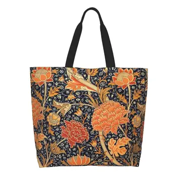 William Morris Orange Cray Floral Art Бакалейная сумка-тоут, Текстильная холщовая сумка для покупок, сумка через плечо, сумка большой емкости