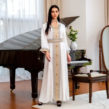 YZZ Abayas Для женщин, Белые мусульманские Длинные платья, женское Роскошное вечернее платье, кафтан, Летний халат из марокканского хлопка, Женский халат.