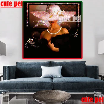 Алмазная живопись 5d Вышивка крестом Женщина в шляпе Рукоделие Diy Алмазная вышивка Полная алмазная мозаика домашнее художественное украшение