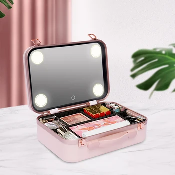Большая коробка для макияжа с подсветкой Коробка-органайзер для косметики Косметичка с индивидуальными разделителями
