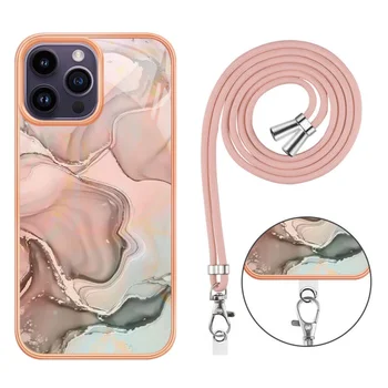 Веревочный ремень через плечо с мраморным рисунком Чехол для телефона для iPhone 15 14 Plus 13 12 11 Pro Max с пряжкой и ремешком для рук, жесткий чехол