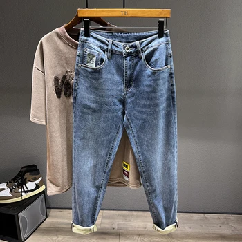 Весенняя новая мужская уличная одежда, джинсы, модные мотоциклетные брюки, Корейская мода, повседневные Молодежные джинсовые брюки в стиле хип-хоп Little Feet