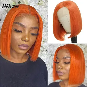Выделите Рыжевато-оранжевые Кружевные Передние Короткие парики Боб Бесклеевой Парик Плотность человеческих волос Бразильский Реми Кружевной Фронтальный Парик для женщин