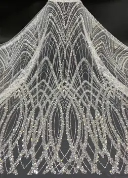 Высококачественная роскошная кружевная ткань L-13064514 из французского тюля с блестками, Африканская кружевная ткань для свадебного платья в Нигерии
