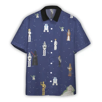 Гавайская мужская рубашка с коротким рукавом и принтом Инопланетянина, Модный Мужской топ С лацканами, Повседневная пляжная мужская рубашка Большого Размера, 2024, Новый Стиль