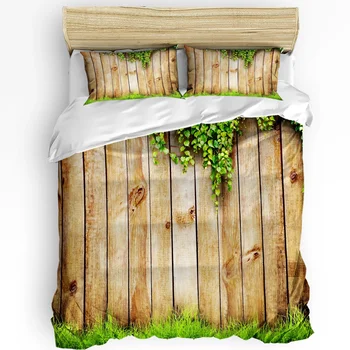 Доски, стены, Листья, Зеленая трава, комплект постельного белья из 3 предметов для спальни, двуспальная кровать, домашний текстиль, Пододеяльник, Пододеяльник, Наволочка