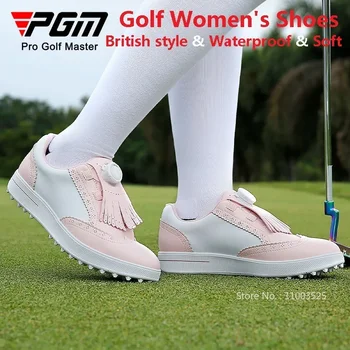 Женская обувь для гольфа с кисточками из микрофибры PGM, водонепроницаемые кроссовки для гольфа в британском стиле, женская спортивная обувь с нескользящими шипами в стиле ретро