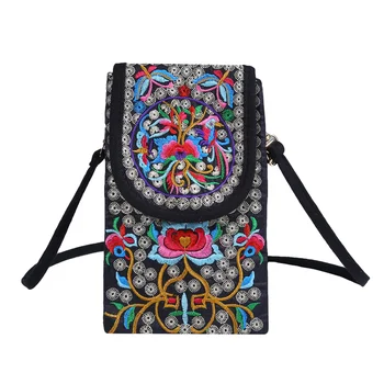 Женская сумка для мобильного телефона, кошелек через плечо, сумочка в этническом стиле, вышитая сумка, откидная холщовая сумка, Ретро Новинка