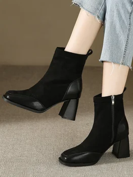 Женские ботинки, обувь на высоком каблуке, зимняя обувь, роскошные дизайнерские ботинки на молнии, Женские ботильоны на шпильке, осень 2023, резиновая мода