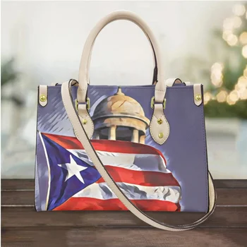 Женские сумки с принтом флага Пуэрто-Рико, большая вместительная повседневная сумка с верхней ручкой, ретро-сумка для покупок, кошелек для монет, Новая