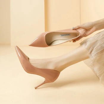 Женские туфли-лодочки 2023, модные лакированные туфли на высоком каблуке, свадебные туфли с острым носком, женские модельные туфли на шпильке, женская обувь 42 размера
