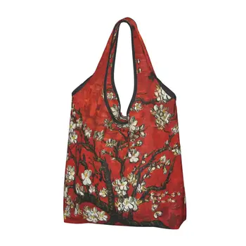 Забавный принт Ван Гога Цветы Миндаля в красном Тотализаторе, сумка для покупок, Портативная сумка для рисования цветов на плече, сумка для покупок