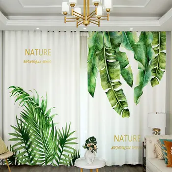 Зеленые листья растений Занавески для душа, занавеска для ванны, свежая водонепроницаемая полиэфирная ткань с 3D-принтом, коврик для домашнего декора с крючками