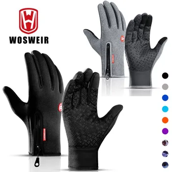 Зимние велосипедные перчатки WOSWEIR, велосипедные теплые перчатки с сенсорным экраном, водонепроницаемые перчатки для катания на велосипеде, лыжах, мотоцикле