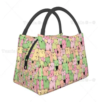Изготовленная на заказ сумка для ланча Kawai Cats Женская теплая сумка-холодильник Изолированный ланч-бокс для работы, отдыха или путешествий