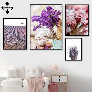 Картина на холсте с фиолетовой лавандой, плакаты и принты с цветами и растениями в современном стиле, настенное искусство в скандинавском стиле, печатная картинка для декора гостиной