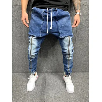Классические мужские джинсы для бега трусцой с высокой эластичностью, вылинявшие джинсовые брюки Slim fit, Молодежные стильные джинсы с множеством карманов, pantalones hombre