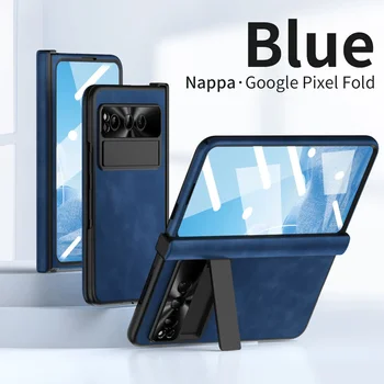 Кожаный чехол наппа на магнитной петле для Google Pixel Fold 5G, стеклянная пленка переднего экрана 360 Full для Google Pixel Fold Cover