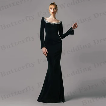 Красивые Великолепные Атласные вечерние платья для женщин Увлекательная мода Квадратный вырез Длинные рукава для похудения Выпускные платья 2024