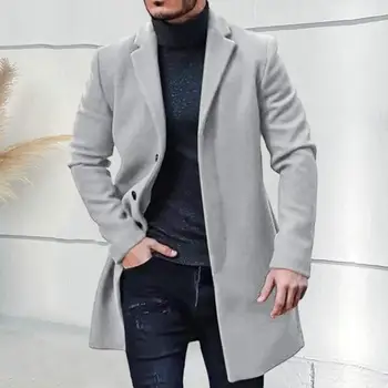 Куртка Пальто Стильное мужское зимнее пальто на пуговицах с лацканами свободного покроя, теплая верхняя одежда на осень-зиму, мужская куртка