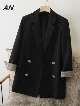 Куртки для женщин 2023, Осенняя новинка, Модный Свободный Офисный Женский белый блейзер с карманами, Элегантная женская куртка