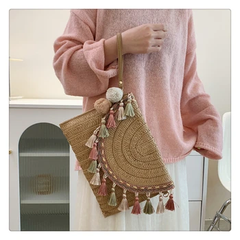 Лоскут сумка соломы тканые сумка роскошный дизайн на одно плечо женская ретро маленькая квадратная сумка кисточкой сумка Сумка женская 