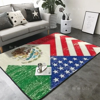 Мексиканско-американский флаг, супер мягкие фланелевые коврики для пола, красные, зеленые, синие, белые, в форме мозаики, дизайнерские ковры для гостиной, спальни