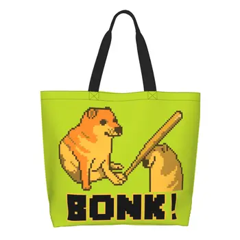 Мем Kawaii Cheems Bonk, пиксельная графика, сумка для покупок, переработка продуктов для собак Шиба-Ину, холщовая сумка для покупок через плечо