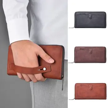Многопозиционный 3-х кратный кошелек, повседневный кожаный мужской длинный кошелек в стиле ретро, прочная мужская сумка для рук, мужская сумка для рук