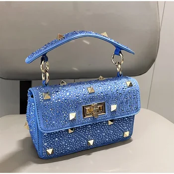 Модная сумка через плечо, роскошная цепочка с бриллиантами, маленькая квадратная сумка, брендовая дизайнерская женская сумка-мессенджер, универсальная портативная