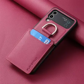 Модный Кожаный Чехол-бумажник с Кольцом на Палец для Samsung Galaxy Z Flip 4 Flip4 5G Flip5 Flip3 Flip 3 5 Zflip3 Держатель Для Карт Coque
