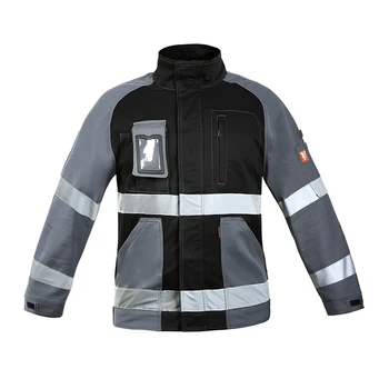 Мужская рабочая куртка для сварки со светоотражающими полосками, рабочая одежда для мастерской, 100% хлопок, костюм ремонтника с несколькими карманами, двухцветная рабочая одежда