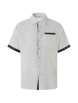 Мужская рубашка на пуговицах с тропическим принтом, повседневные топы приталенного кроя с коротким рукавом, летняя уличная одежда для пляжного отдыха