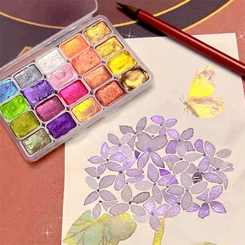 Набор Акварельной Живописи 20 Цветов Очаровательная Блестящая Рисовальная Краска Для Каллиграфии