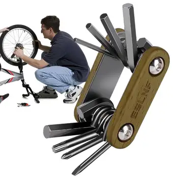 Набор инструментов для ремонта велосипедов 8 В 1, Многофункциональные наборы инструментов для велосипеда, регулировка боковых винтов, Рукоятка из нержавеющей стали и букового дерева, легкий вес