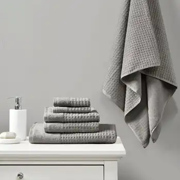 Набор хлопчатобумажных полотенец с однотонным принтом из 6 предметов, серый